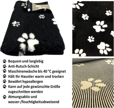 Килимок для собак Elropet Vetbed: преміум якість, 22 мм, для малих та великих собак, лежанка/підстилка S/M/L (M 100x80 см, чорний + білий слід лапки)