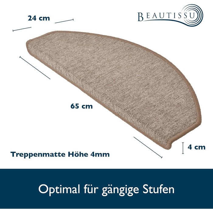 Beautissu Non-Slip Stair Treads - 55x15 cm - 15 Pack - Self-Adhesive Indoor Stair Mats - Carpet Stair Treads for Narrow Stairs - ProStair - Sand Color