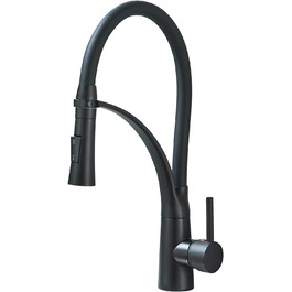 Кухонний змішувач з двома виливами, поворотний 360°, з висувною лійкою, з спіральною пружиною, для мийки, чорний, з матовою обробкою