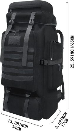 Wesoke 80L тактичний туристичний рюкзак MOLLE, водонепроникний, військовий, для походів і подорожей, велика місткість, чорний
