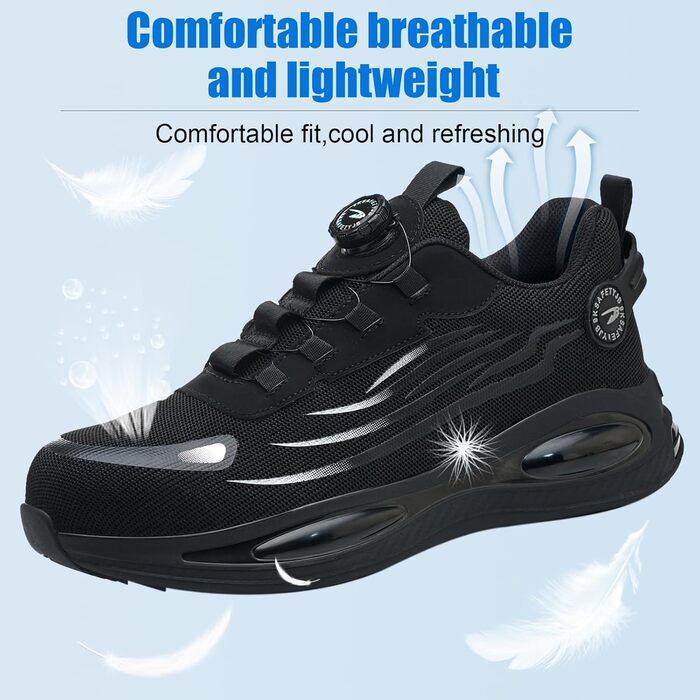 Робочі черевики / взуття: легкі, з металевим носком, на поворотній застібці, дихаючі, для чоловіків та жінок, розміри 38-46 EU (чорний, 39 EU)