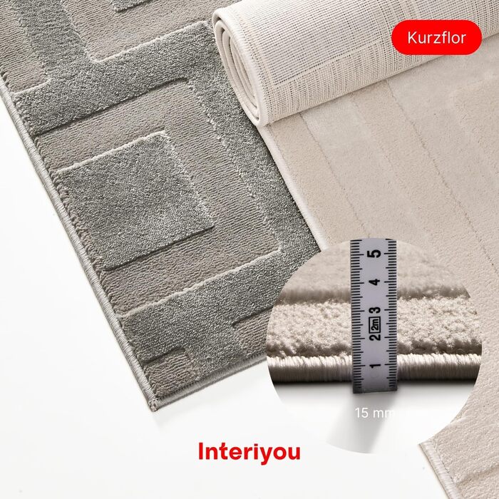 Килим Interiyou для вітальні Cannes, 120x170 см, кремовий - для спальні, їдальні, дитячої кімнати - короткий ворс, скандинавський бохо-дизайн, високий/низький ворс, геометричний малюнок (120 x 170 см, прямокутний)