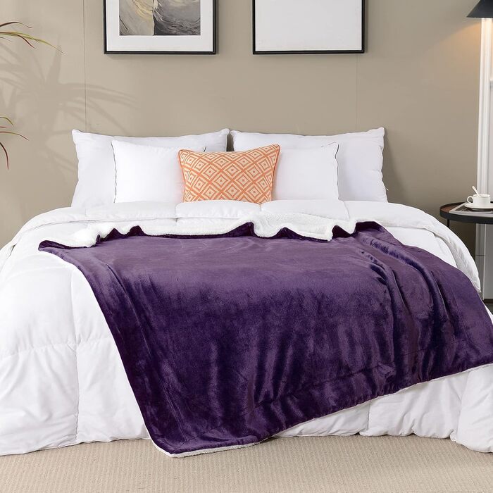 Плед Sherpa баклажан, 150 x 200 см - теплий та м'який плед для дому, дивана та крісла