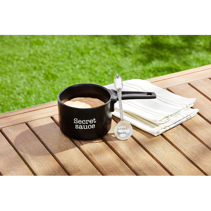 Mud Pie Secret Sauce Dish Set, 8.9 x 22.9 cm, Spoon 15.2 cm, Black
