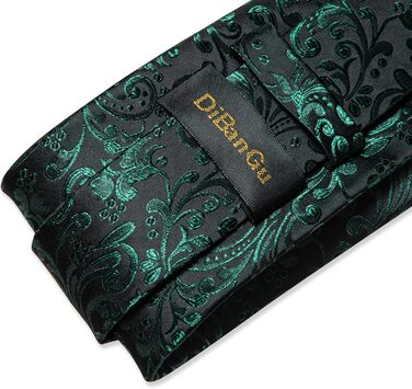 Чоловіча краватка DiBanGu Paisley шовкова, зелена з візерунком, формальна + нагрудна хустинка, запонки та зажим для краватки для вечірок та випускних