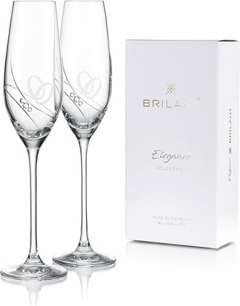 Шампанські келихи Brillant Gala з кристалами Swarovski, гравіювання, мінімалістичний дизайн, набір 2 шт. Ідеальні для весілля та особливих подій