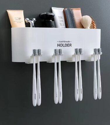 Wall Mounted Toothbrush Holder, Toothbrush Holder, Bathroom Toothbrush Holder, Bathroom Brush Holder Wall Mount (3 Cups, White)