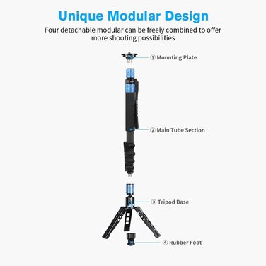 SIRUI Monopod P-325FS+VA-5: Вуглецеве моноподіум для камери, 170 см, вантажопідйомність 10 кг