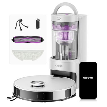 Робот-пилосос Eureka E20 Evo Plus з функцією миття та автопорожненням, 10000 Па, для твердих підлог та килимів, білий