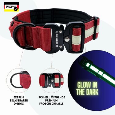 Teamwalk® Преміум нашийник для собак - з магнітною ручкою, світловідбиваючими смугами, кишеню для AirTag, індивідуально регульований, з м'якою підкладкою, міцною застібкою, з відповідним поводом, ЛЕГКИЙ (M), Колір: Лісовий зелений (Розмір: S(4см)), Бордов