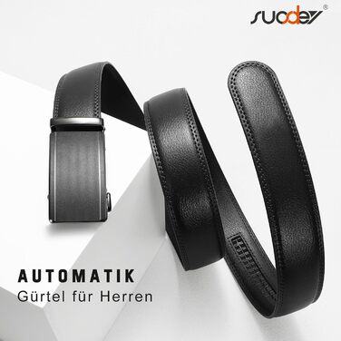 Чоловічий шкіряний ремінь Suosdey з автоматичною пряжкою, 35 мм, чорний, регульований, для джинсів та бізнес-casual стилю, обхват талії 87-105 см