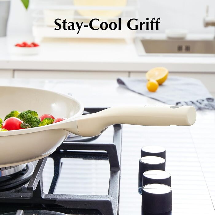 Redchef 28cm Ceramic Non-Stick Frying Pan with Lid - Induction Compatible, Durable, PTFE, PFOA & PFAS Free (Beige)
