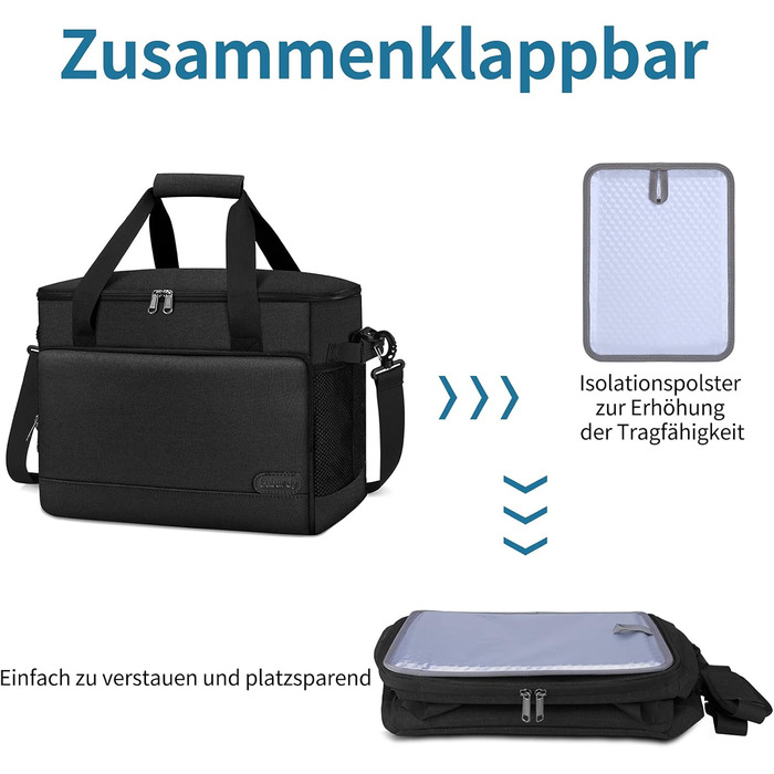 Термосумка Lubardy 15L/30L сіра/чорна: велика, складна, водонепроникна, для пікніків та обідів