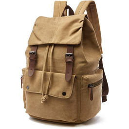 Canvas Backpack Vintage for Laptop Daypack Hiking Travel Large Capacity Bag Unisex (Khaki)