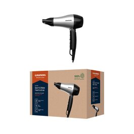 Компактний дорожній фен Grundig HD 2200 Sport & Reise, 1200 Вт, 2 режими температури та швидкості, складана ручка, сріблясто-чорний