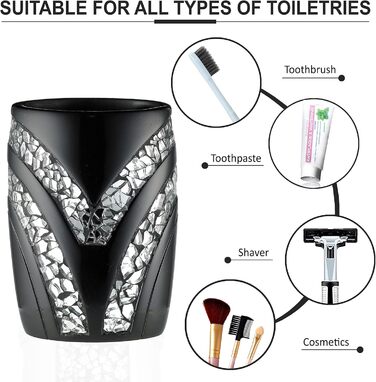 Набір аксесуарів для ванної кімнати Zahari Home Sinatra: мильниця, дозатор мила, стакан, тримач для зубних щіток, чорний, з мозаїкою, 4 шт.