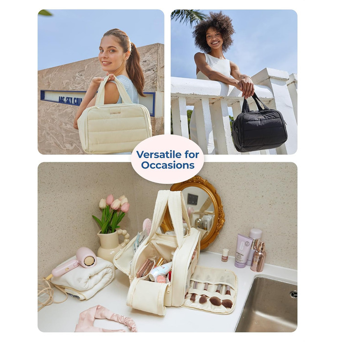 BAGSMART Косметичка для подорожей, велика, бежева, органайзер для косметики та аксесуарів
