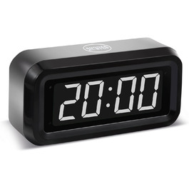 Цифровий будильник Timegyro з LED дисплеєм, акумуляторний, компактний, для подорожей та дому, 3 рівні яскравості, великий LED дисплей 1.2', чорно-білий