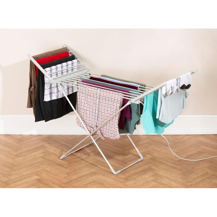 Сушарка для білизни Daewoo HEA1874 розкладна, портативна, електрична, біла, з алюмінієвими крилами, 230W, 15 кг