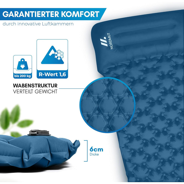Каремат NORDMUT® самонадувний 6 см - Ultraleicht, компактний, для кемпінгу та відпочинку на природі. Кольори: зелений, блакитний