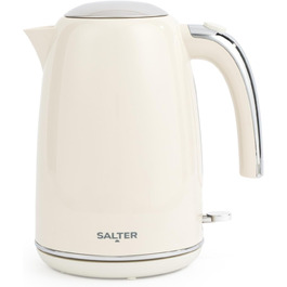Електричний чайник Salter Retro Cream 1.7L з ретро-дизайном, 2.2 кВт, 360° обертання, фільтр від накипу, бездротовий, індикатор рівня води, захист від сухого кипіння, автоматичне вимкнення, кремовий колір