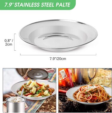 Набір посуду для кемпінгу Odoland на 2 особи: нержавіюча сталь, складний, з тарілкою та чашкою