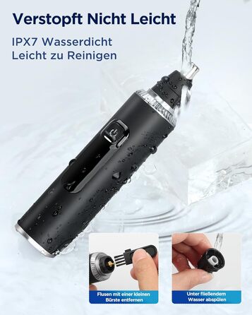 Триммер для носа, вух та брів Herren 3-в-1 з LED-дисплеєм, USB-C, IPX7, чорний - для чоловіків та жінок