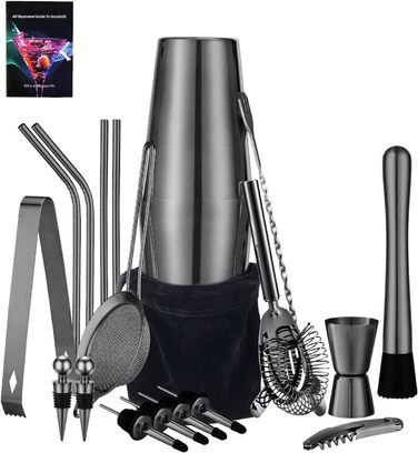 Набір для коктейлів HB life: 21 предмет, нержавіюча сталь, 750 мл та 550 мл шейкер, аксесуари для бару