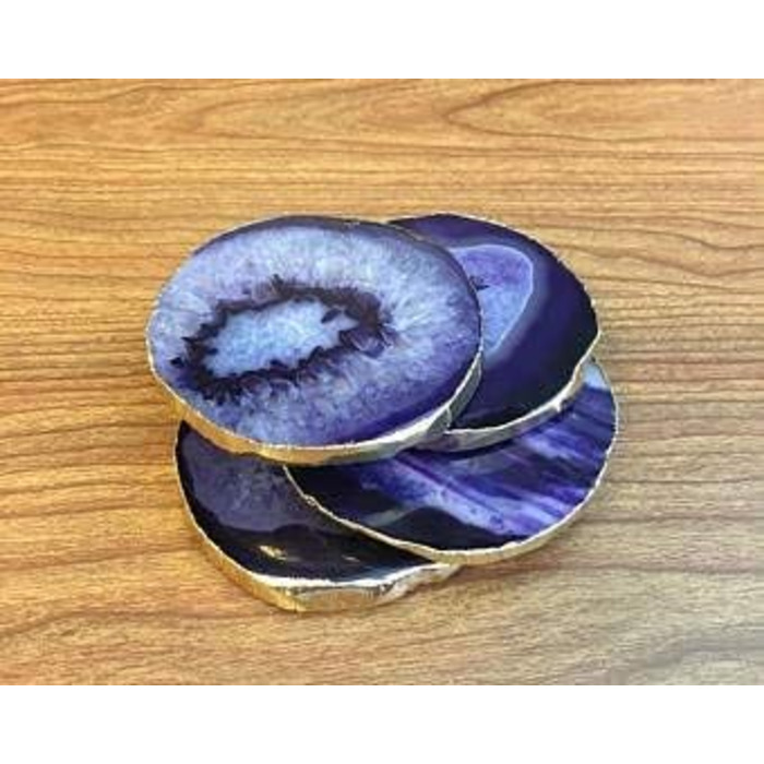 Natural agate coasters, for bar, beer, coffee, tea, set of 4, perfect table accessory, tableware (Blue)