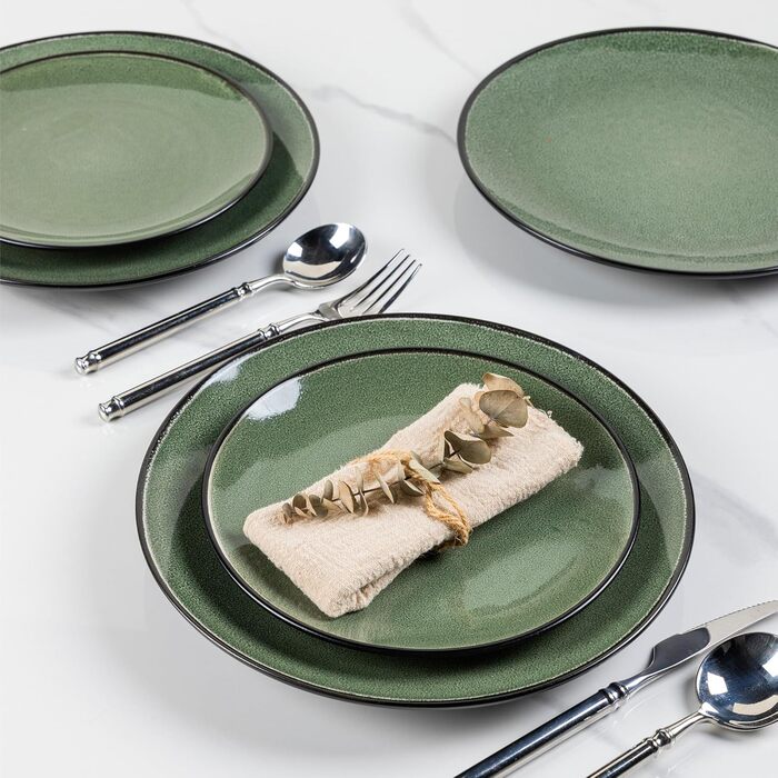 Набір посуду GBhome з реактивної глазурі для 6 осіб (18 предметів), ручна робота, кераміка, безпечний для мікрохвильовки та посудомийної машини, набір тарілок та мисок