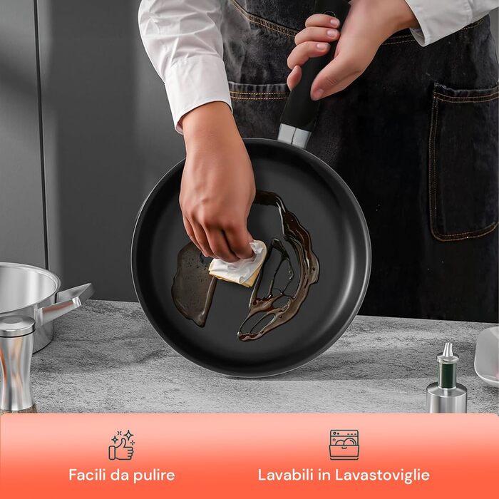 Набір антипригарних сковорідок Avilia (4 шт.) з нержавіючої сталі, діаметр 16-28 см, покриття AM Salus Hard System, ізольовані ручки, Made in Italy
