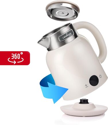 Електричний чайник LEHMANN з регулюванням температури 40-100°C, 1,5L, функцією підігріву, швидким нагріванням, LED-дисплеєм, нержавіючою сталлю, автовимкненням та захистом від перегріву, BPA-free, кремовий