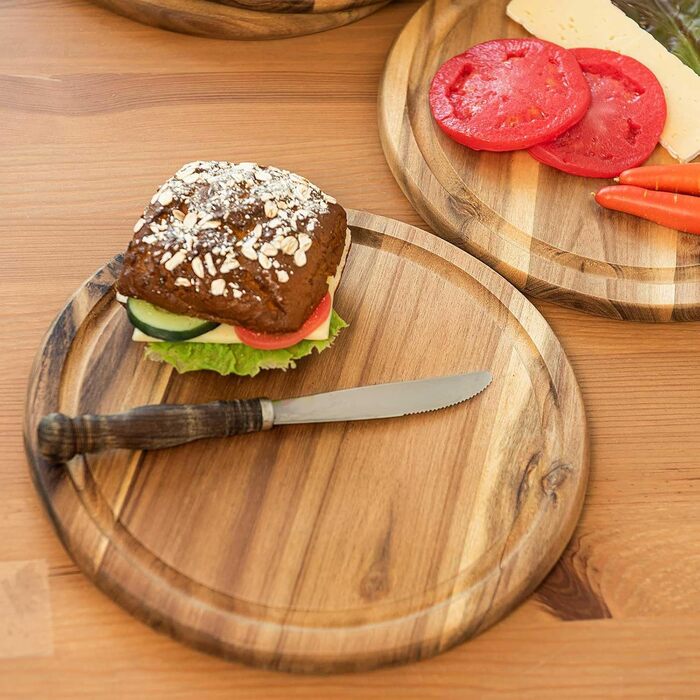 Fleischteller Akazie 4 x Wooden Plates Snack Plates Bread Plates Cutting Boards Ø 30 cm