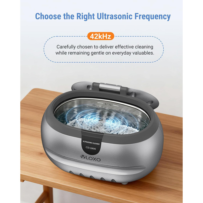 Ультразвукова мийка VLOXO 600мл, 42 кГц – для ювелірних виробів, інструментів, протезів, годинників, нержавіюча сталь, 50W