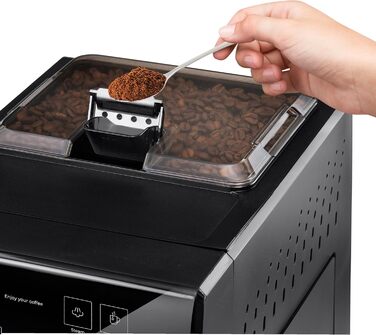 Ufesa Sienna Espresso Machine and Cappuccino Portafilter Machine with Milk Frother, 20 Bar Pressure, Digital Touch Panel, 1360W, for Ground Coffee or ESE Pads, 0.9L Water Tank, Silver (Superautomatic)