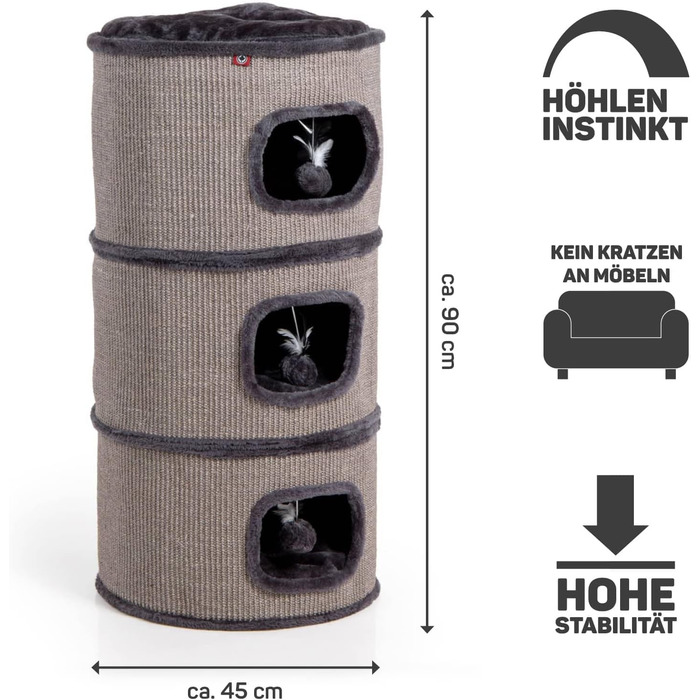 Котячий будиночок-крісло Tony: когтеточка, будинок, 3 печери, 90 см, сіра | CanadianCat