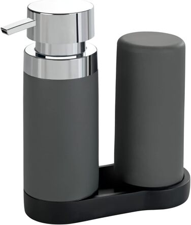 WENKO Easy Squeez-e Dish Station Grey, Soap Dispenser and Dish Soap Dispenser, 0.25 l