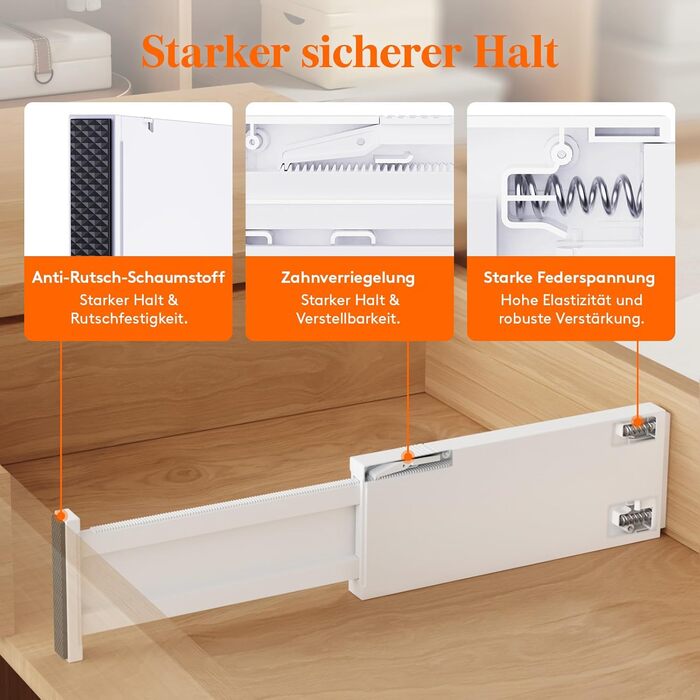 Lifewit 8-Piece Plastic Drawer Dividers for Internal Lengths 27-40cm & Height >10.5cm Drawers, Adjustable Organization System for Wardrobe/Bedroom/Dresser/Kitchen/Office, White