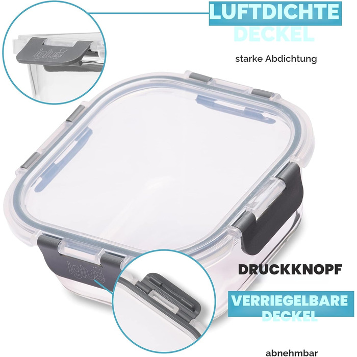 Контейнери для харчування Igluu, скляні, 3 шт. (400/650/950 мл) - BPA-free, мікрохвильова піч, духовка, морозилка, посудомийна машина, герметичні, жаростійке боросилікатне скло