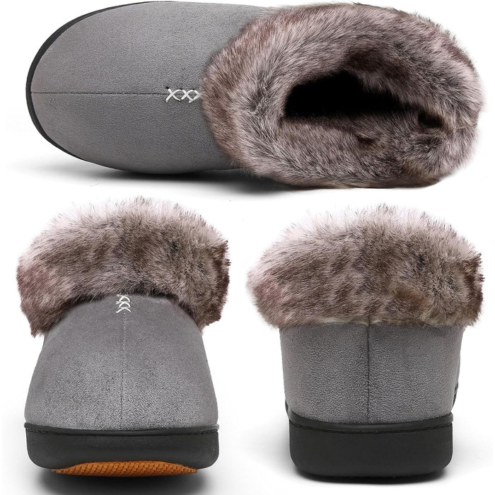 Жіночі теплі халапи з антиковзкою підошвою Mishansha, халапи з меморі-піною, плюшеві тапочки, розмір 36-43 EU (40 EU, сіре хутро)
