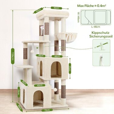 Драбина для котів Globlazer XL, бежева, 156 см, з будиночком та когтеточками, для великих котів