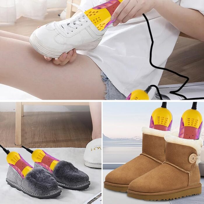 Електричний сушильник для взуття USB з УФ-лампою, антибактеріальний, для взуття, рукавичок, шкарпеток, гірськолижних черевиків (білий/жовтий)