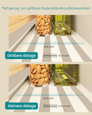 Магнітна полиця для спецій SONGMICS, 4 шт., 2 великі та 2 малі, без свердління, для кухні, холодильника, мікрохвильової печі, пральної машини, KCS061B01 (кремово-білий + натуральний бежевий, сталь + бамбук)