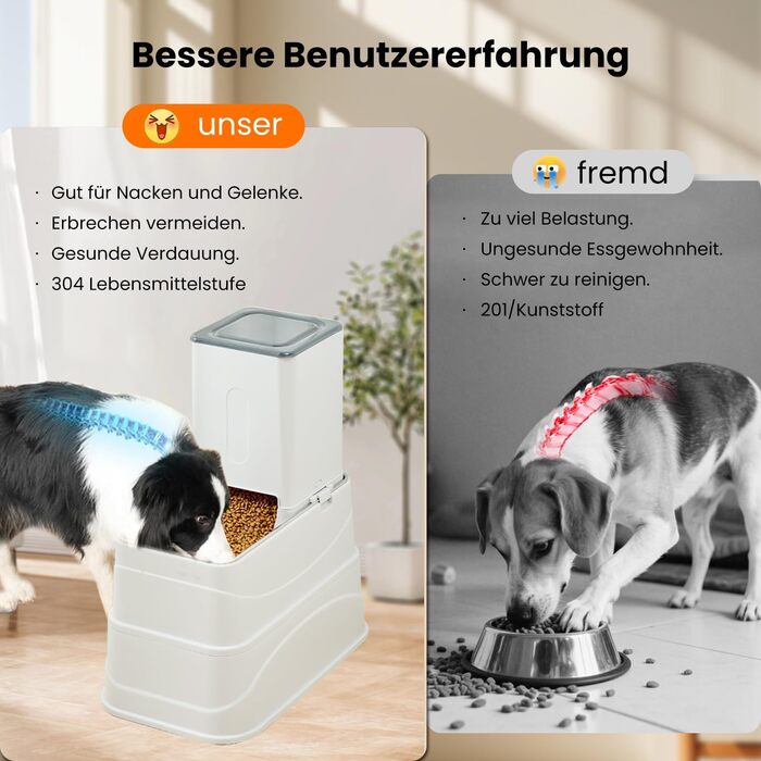 Автоматичний дозатор корму для собак 7L (2 шт.) з нержавіючою мискою, регульована висота, XXL, для великих собак та котів Maine Coon