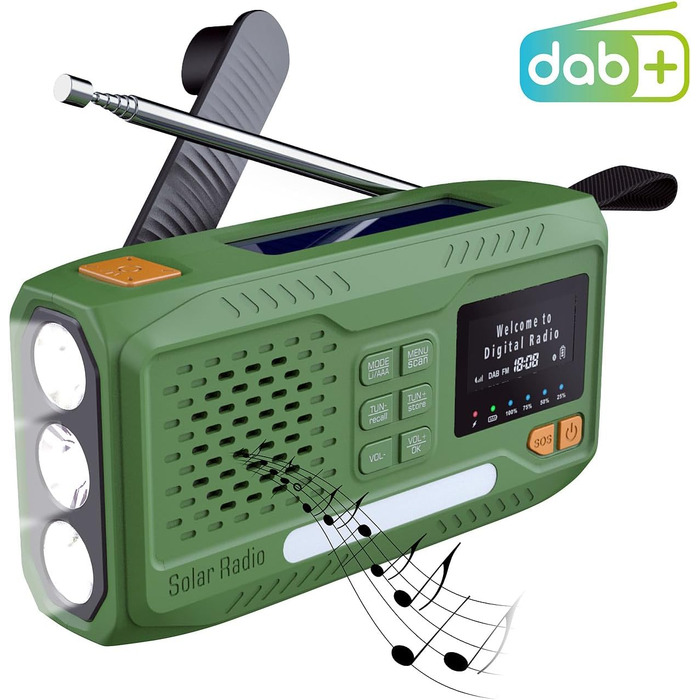 Радіо Infactory для надзвичайних ситуацій: мобільне DAB+ радіо з ручним приводом, сонячною панеллю, LED-дисплеєм, USB, Bluetooth 5