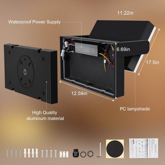 LED вуличне освітлення Kingwen 40W: сучасна панельна настінна лампа з поворотним механізмом 360°, IP65, чорна, для гаража, тераси, тепле світло