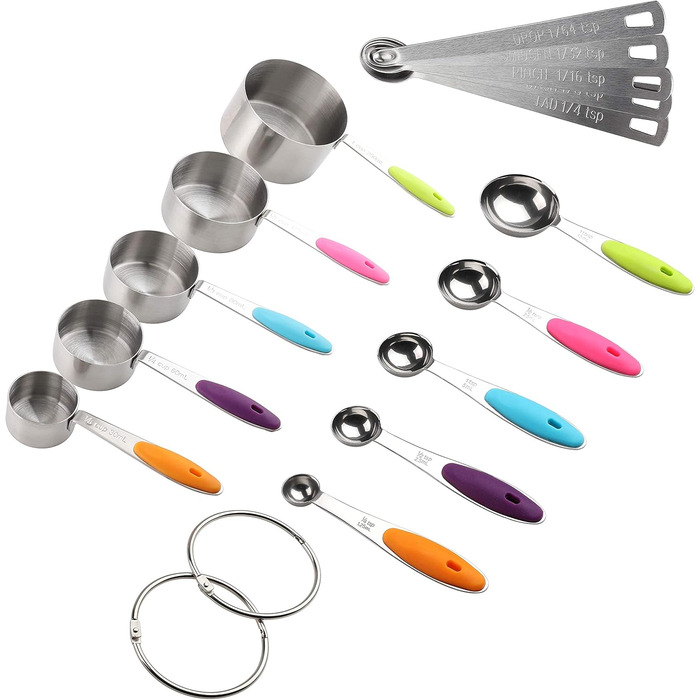 Stainless Steel Measuring Cup and Spoon Set - Measuring Cups and Spoons for 10 and 5, Mini Stainless Steel Measuring Spoon Set for Dry and Liquid Ingredients