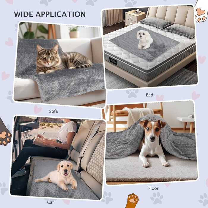 6 шт. м'які ковдри для собак та котів BVAGSS, фліс, фланель, 60x40 см, сірий колір