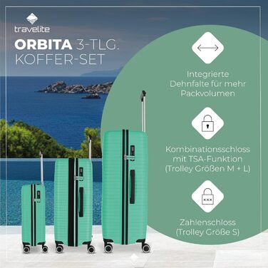 Набір валіз Travelite ORBITA 3шт (L/M/S) з TSA замком, 4 колеса, зелений