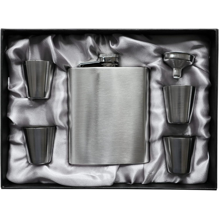 Набір фляга з воронкою та 4 шт. склянок для шнапсу об'ємом 3cl – подарункова коробка, фляга 7 oz (207ml)